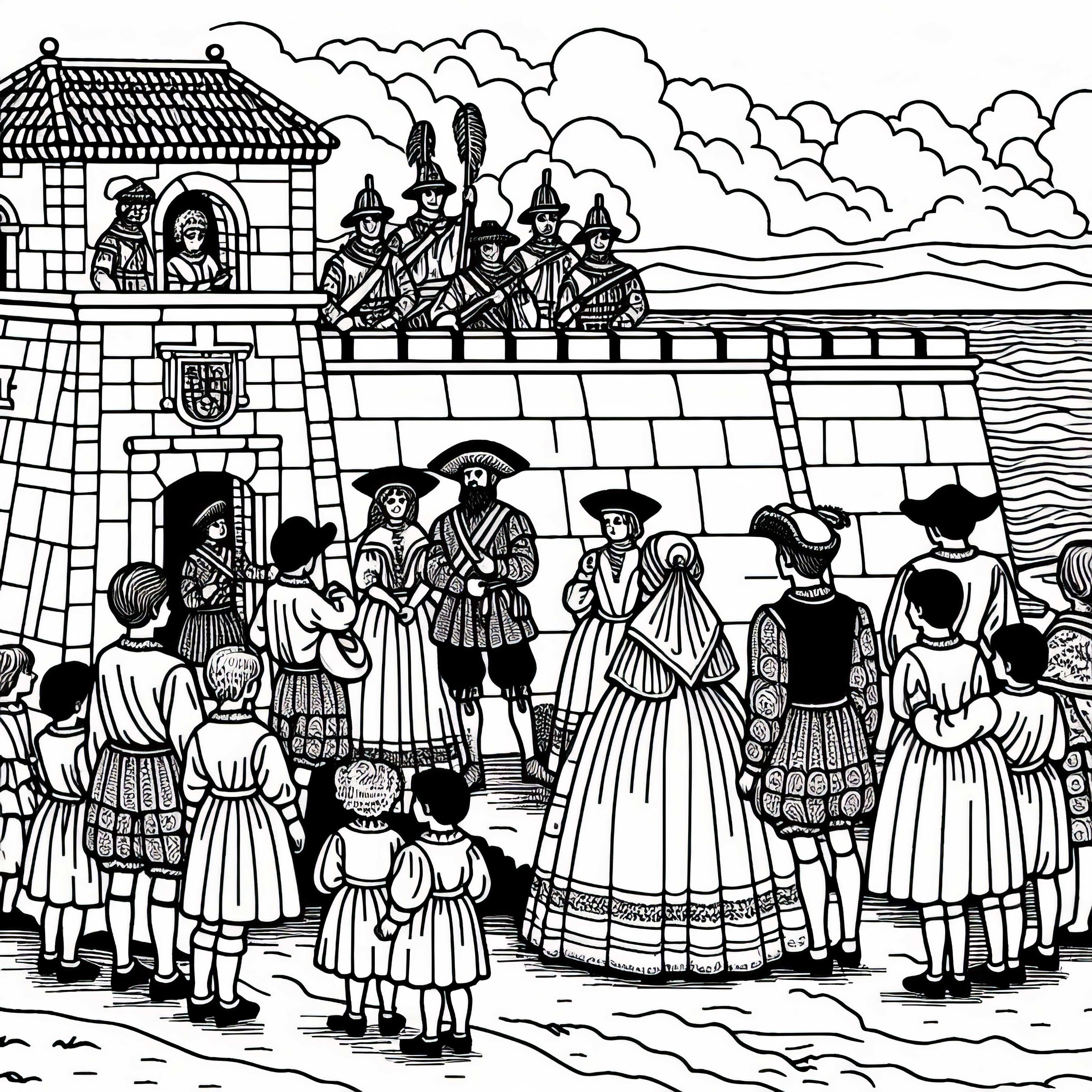 Fortăreață la mare – Imagine de colorat din perioada de aur a Spaniei