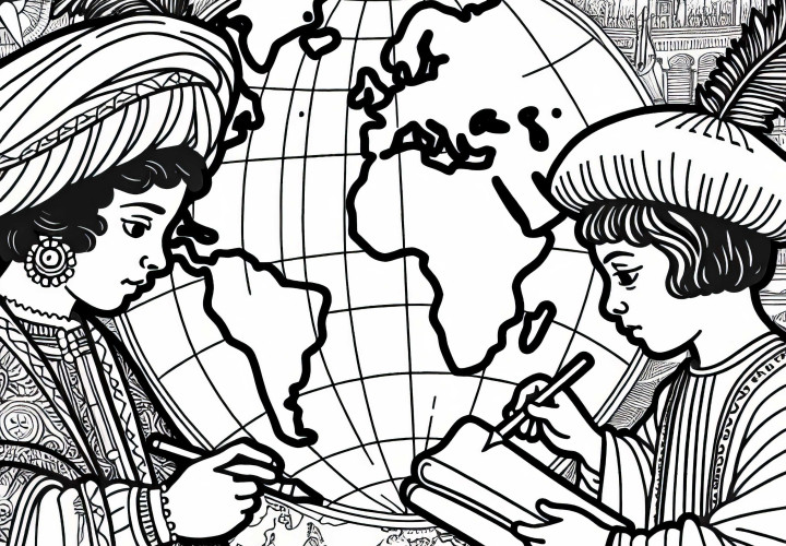 Hartă mondială de colorat din epoca de aur a Spaniei – Descărcare gratuită