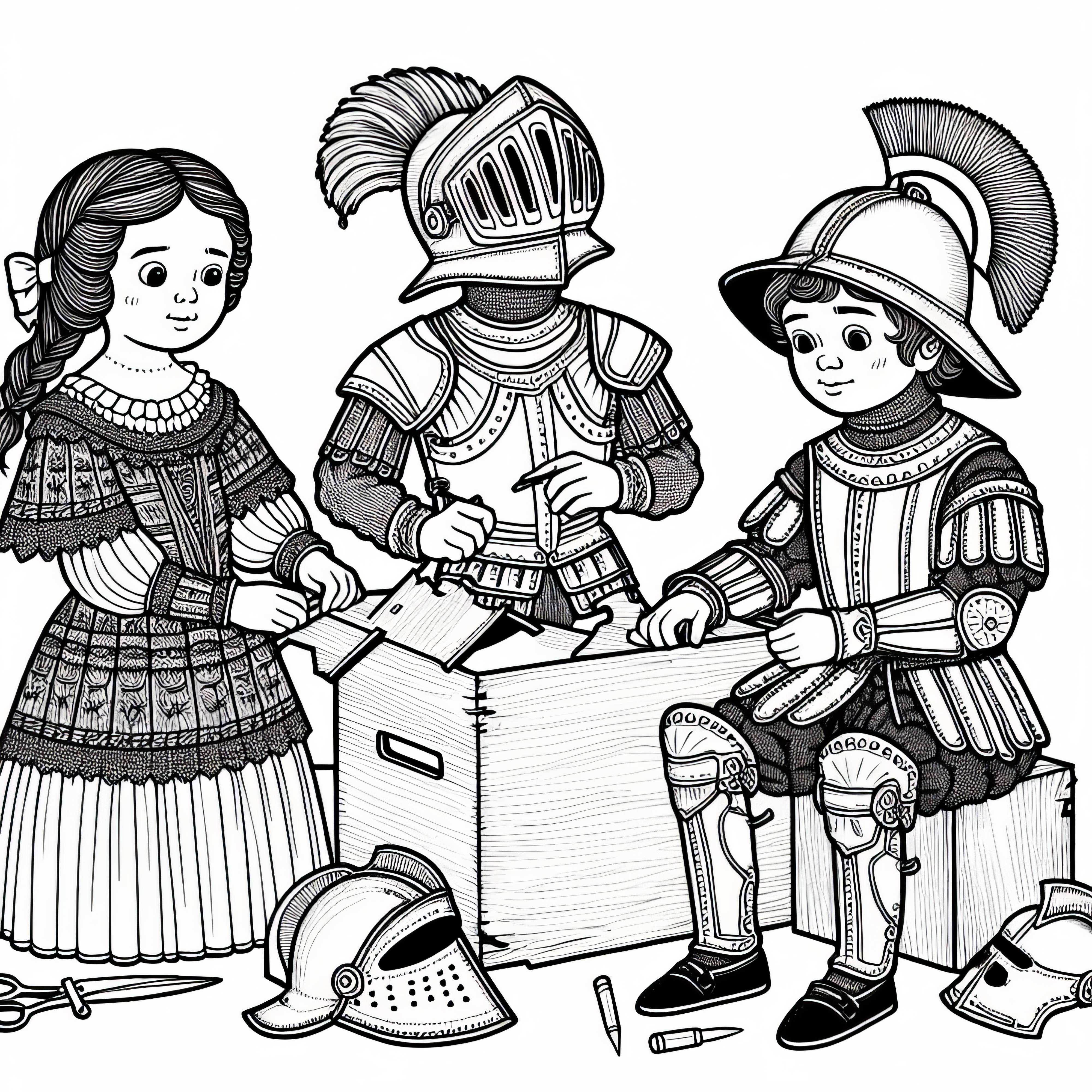 Copiii confecționează căști și platoșe din carton Șablon de colorat Epoca de Aur Spania Gratuit