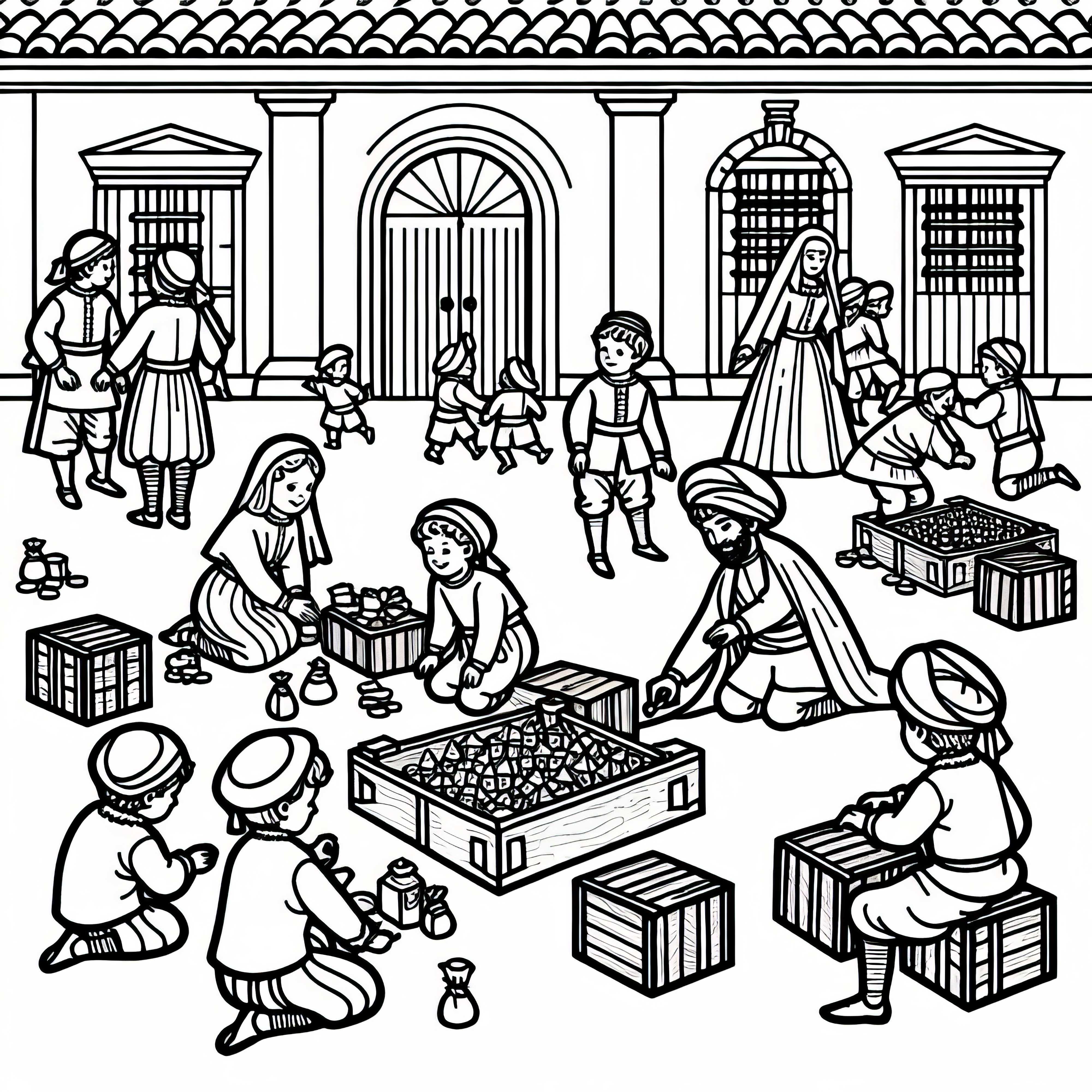 Copiii se joacă pe teren - Imagine de colorat Epoca de Aur a Spaniei Gratuit
