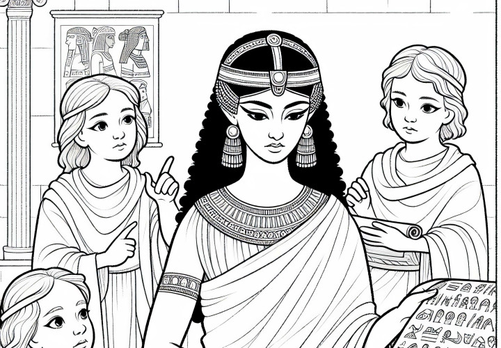 Kleopátra tekercsekkel – Történelmi női alakok színezőlap ingyenesen
