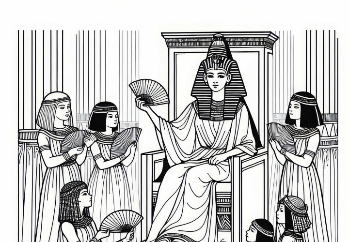 Kleopátra a trónon – Ingyenes színező oldal történelmi női alakokról