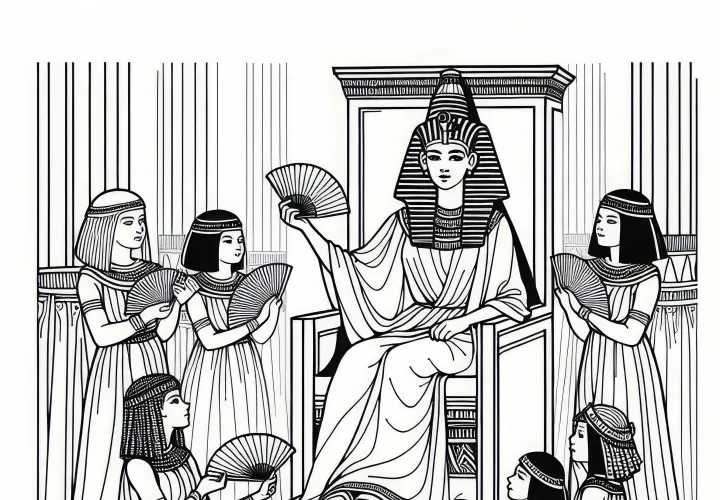 Клеопатра на троне – бесплатный раскраски исторических женщин