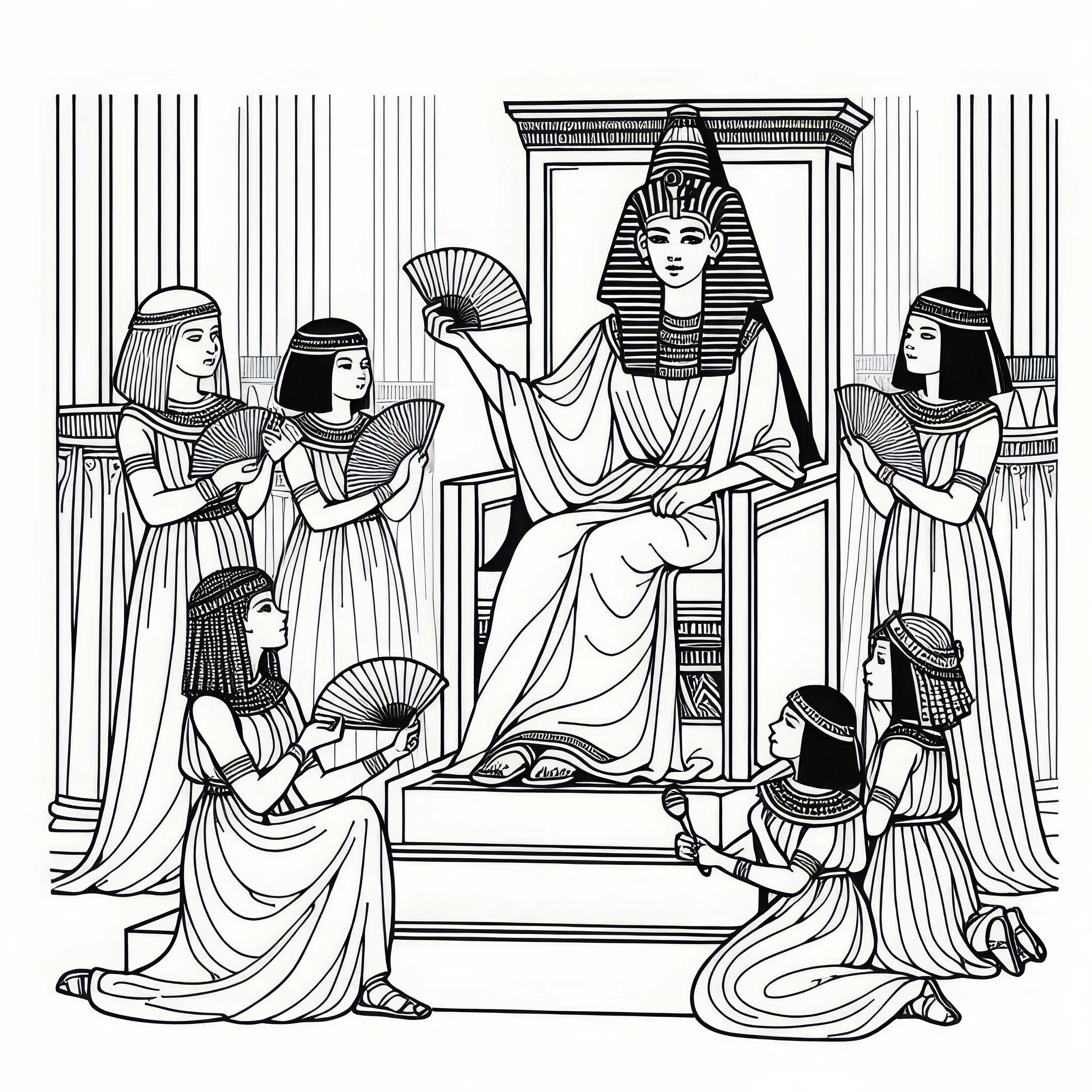 Kleopátra a trónon – ingyenes színezőoldal történelmi női alakokhoz Kleopátra a trónon – Történelmi női alakok ingyenes színezőlapja