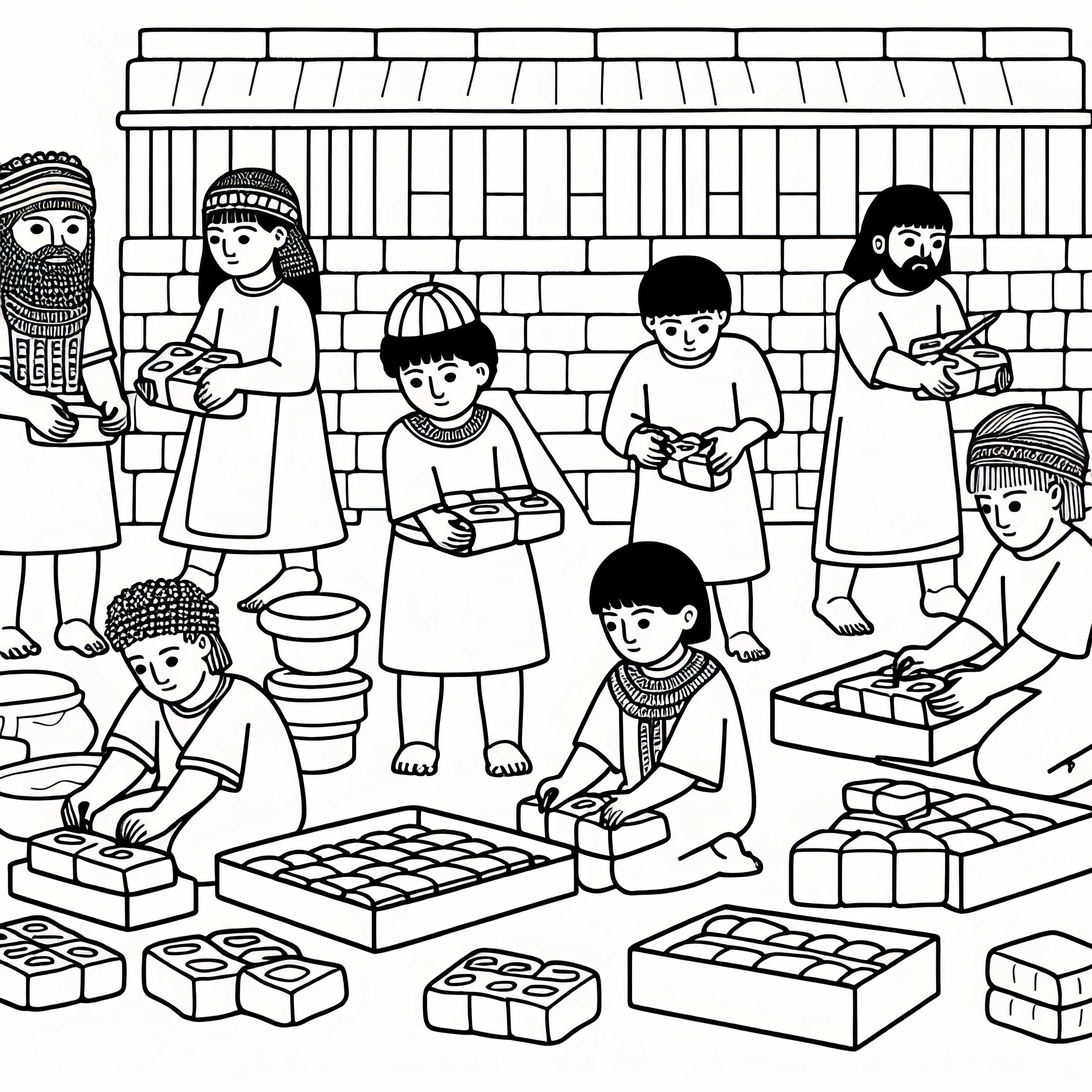 Børn former lersten i sumerisk byggeplads farvelægningsskabelon ældste civilisationer gratis Børn former lersten på sumerisk byggeplads farvelægningsark ældste civilisationer gratis