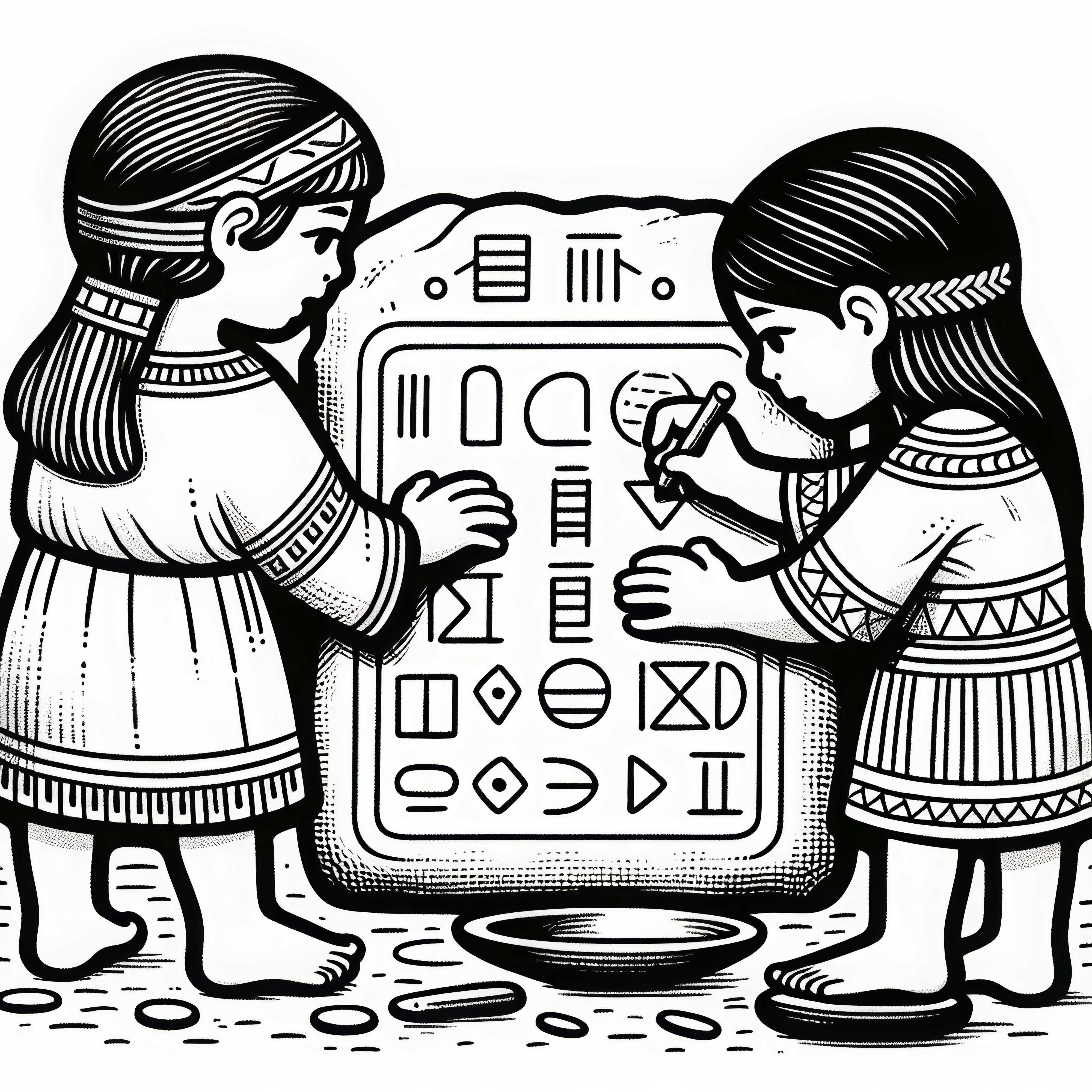 Børn beskytter toneplader med symboler - Malebog ældste civilisationer gratis Børn mærker plader med symboler - Gratis farvelægning af ældste civilisationer