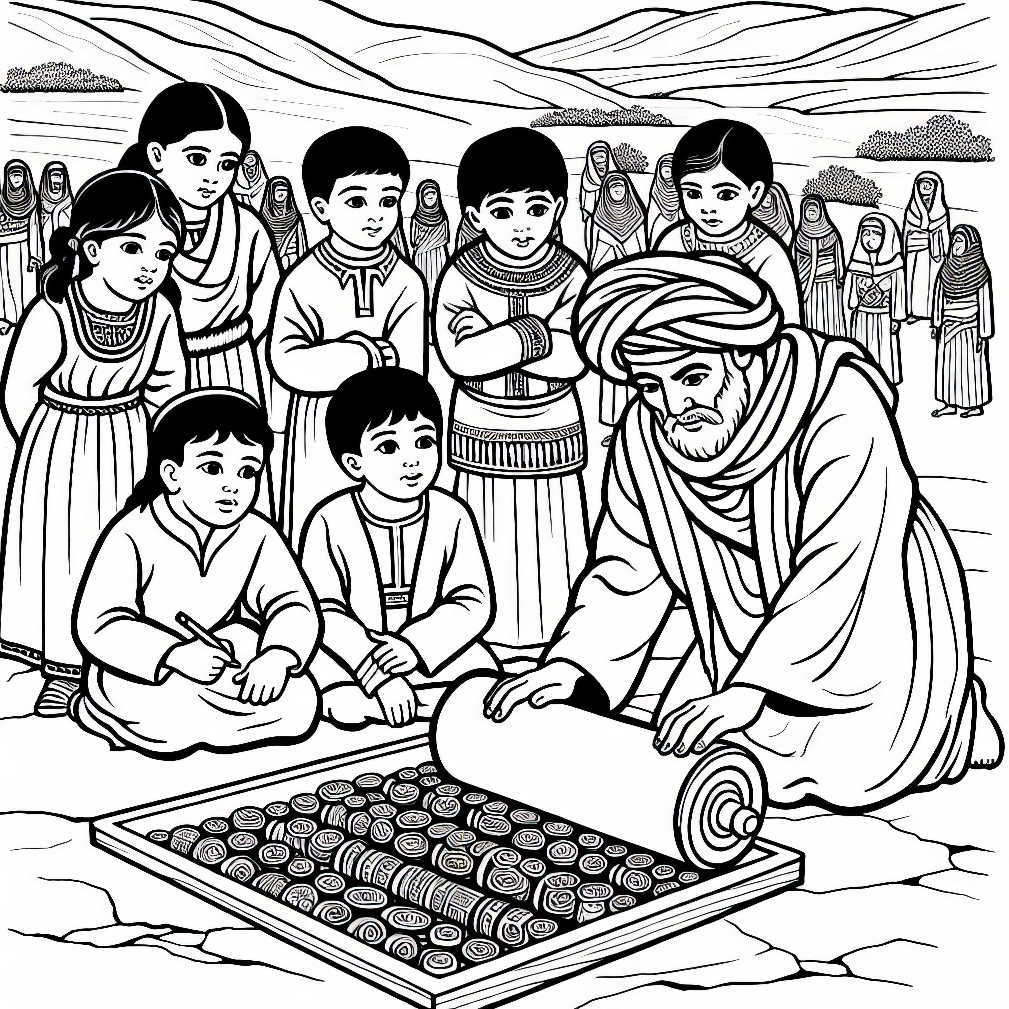 Børn observerer sumererne, mens de ruller et cylindrisk segl – Malebillede af de ældste civilizationer gratis Børn observerer sumererne, mens de ruller en cylindrisk segl – Malebillede af de ældste civilisationer gratis