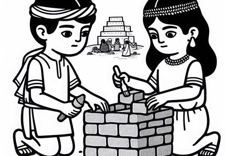 Børn bygger en lille mur af lerblokke - Malebillede af de ældste civilisationer gratis