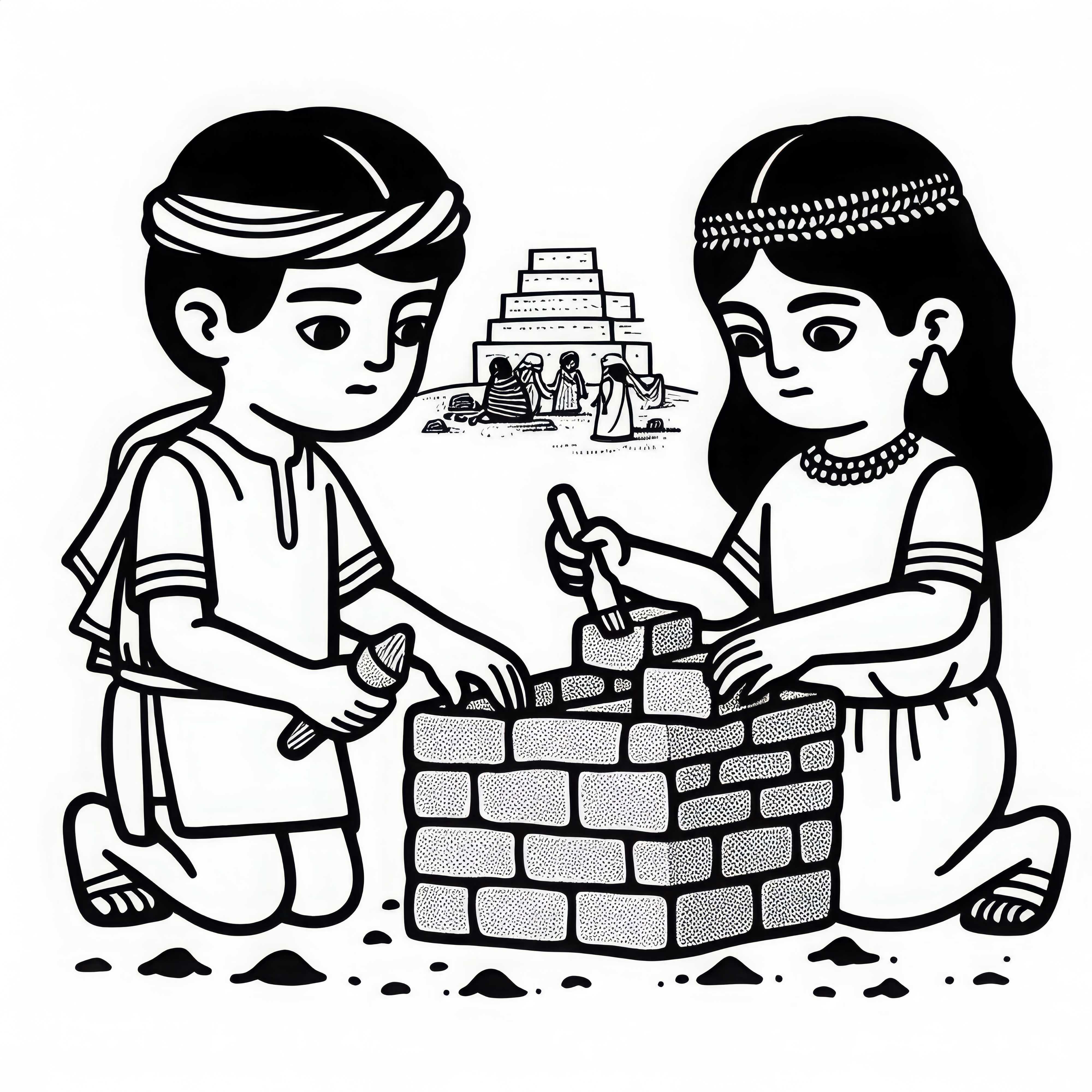 Børn bygger en lille mur af lerblokke – Malebilled af de ældste civilisationer gratis Børn bygger en lille mur af lerblokke – Malebillede fra de ældste civilisationer gratis