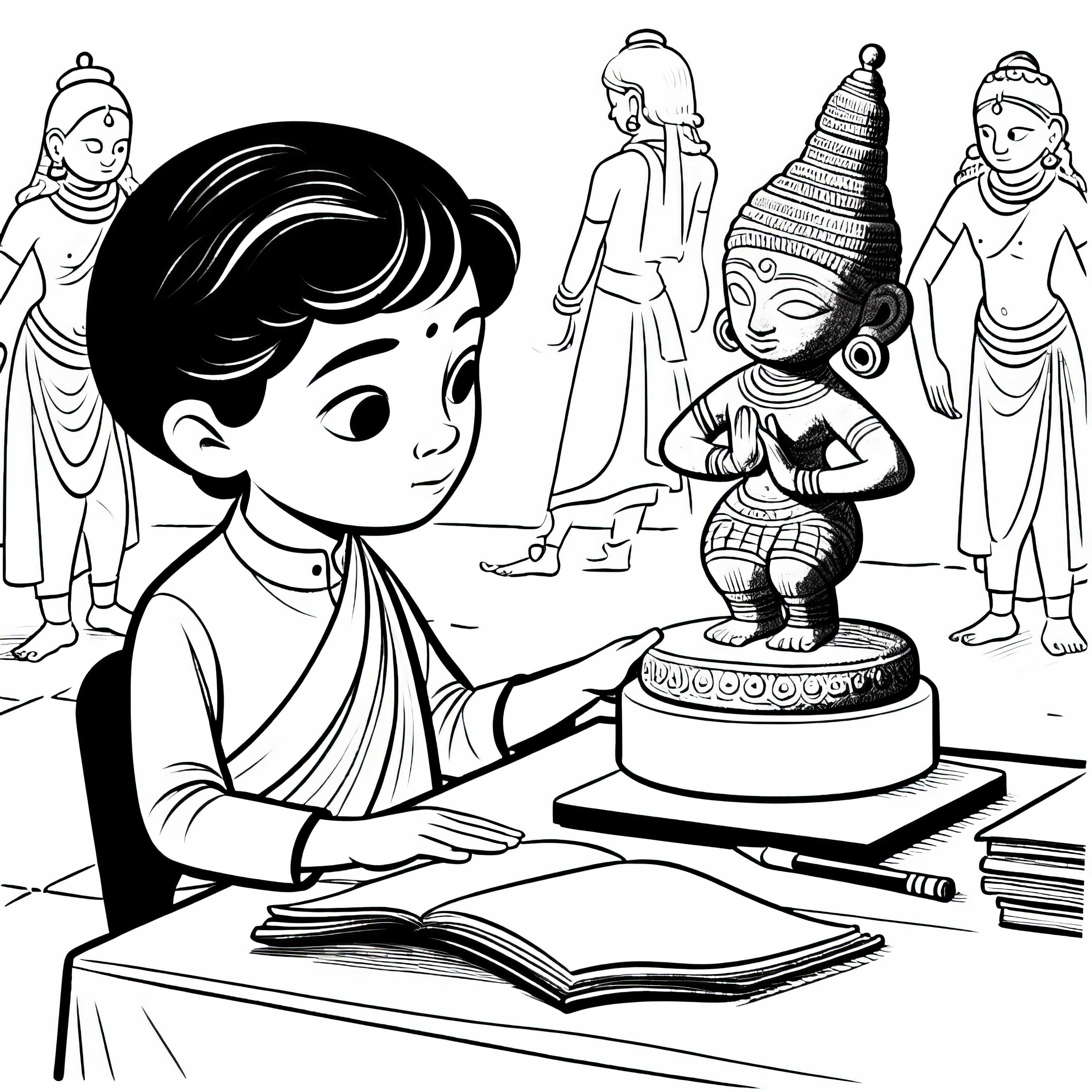 Barnet ser på figur i form af en dansende pige - Induskultur farvelægningsbillede fra de ældste civilisationer gratis Barnet ser på figur i form af en dansende pige – Indus Kultur farvelægningsbillede ældste civilisationer gratis