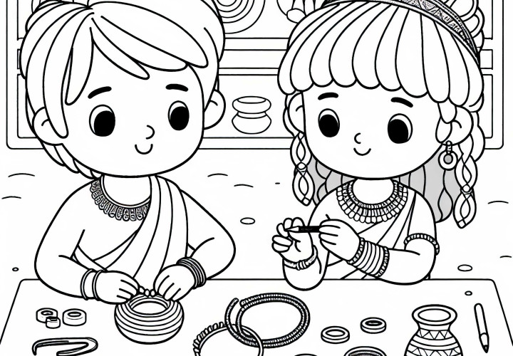 Børn Bastler Enkel Smykker Efter Historisk Forbillede - Maleblade Ældste Civilisationer Gratis