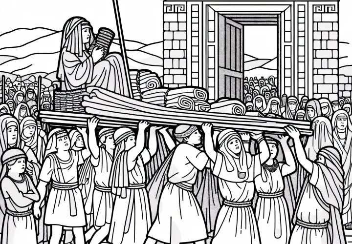 Люди несут полосы ткани – Раскраска древнейших цивилизаций бесплатно