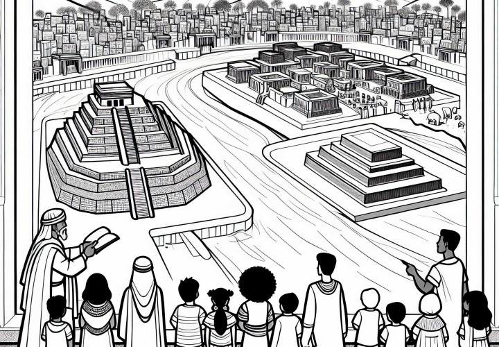 Lærer viser børnene en model af en gammel by - Malebillede af de ældste civilisationer gratis