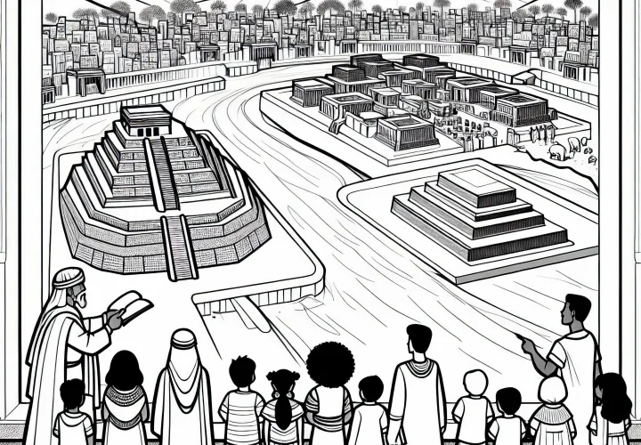 Учитель показывает детям модель старого города – Раскраска древнейших цивилизаций бесплатно