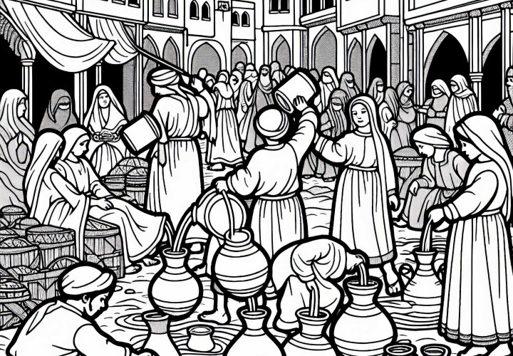 Пазар на детски водни кани - Безплатна оцветяваща страница Черната смърт