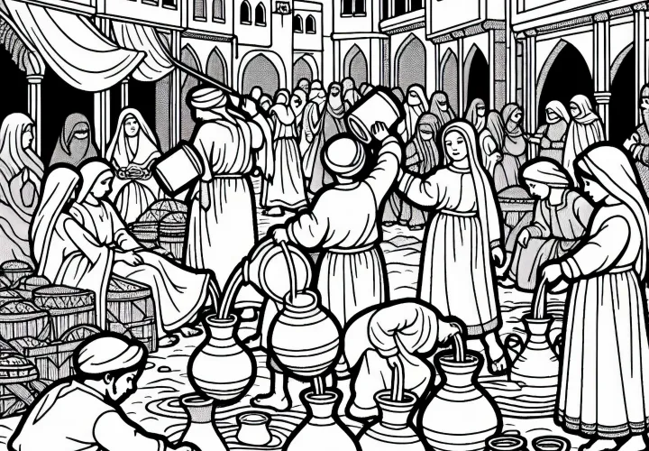 Рынок для детских водяных кувшинов - бесплатная раскраска Черной Смерти