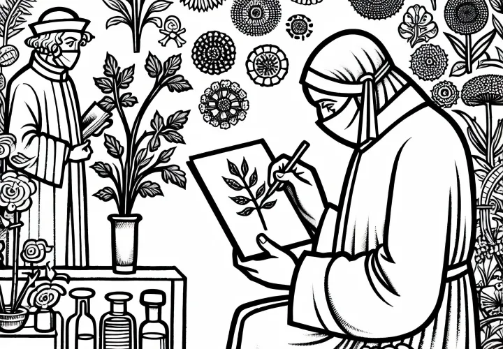 Женщина рисует лечебное растение – раскраска Черной Смерти бесплатно