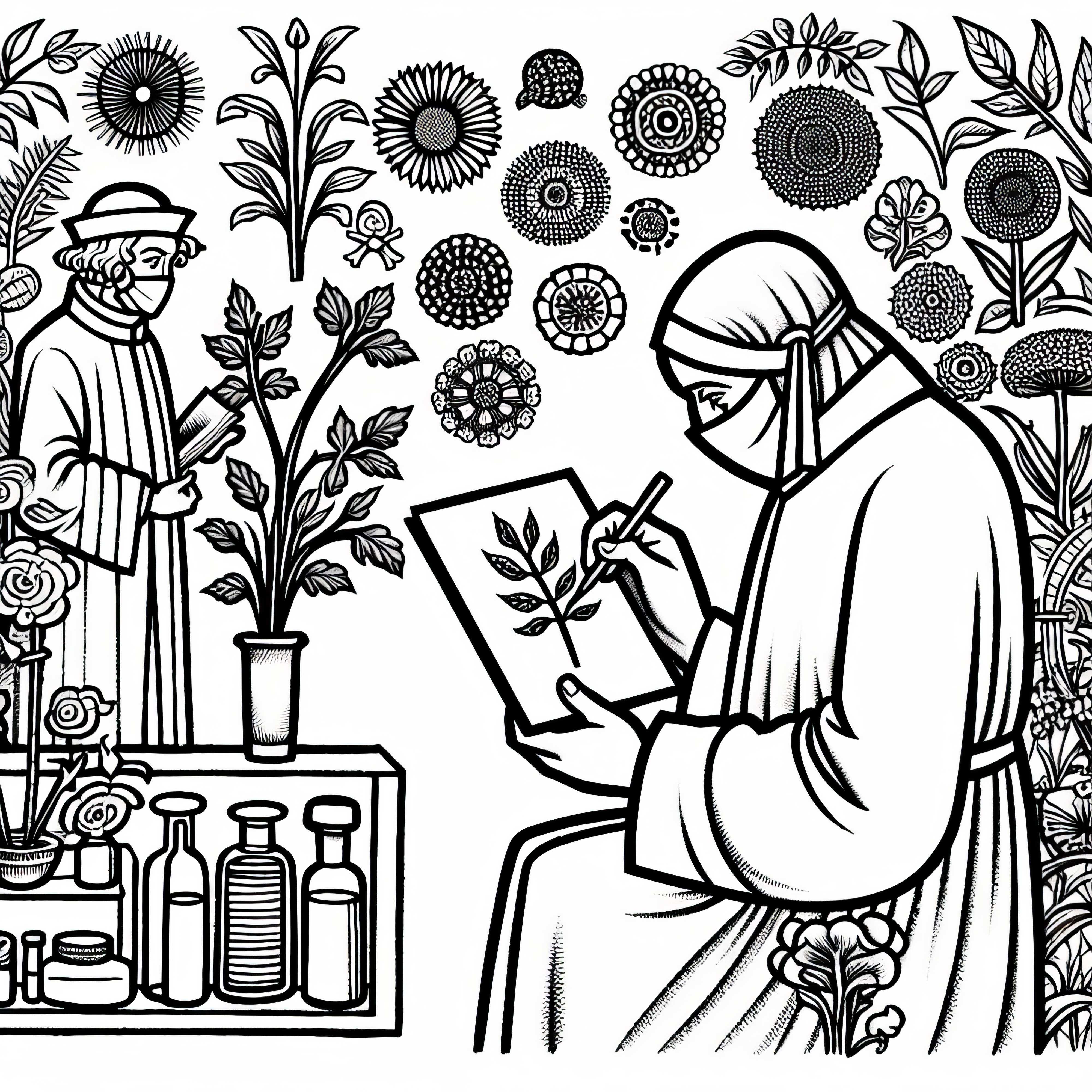 Жената рисува лечебно растение &ndash; безплатен шаблон за оцветяване Черната смърт