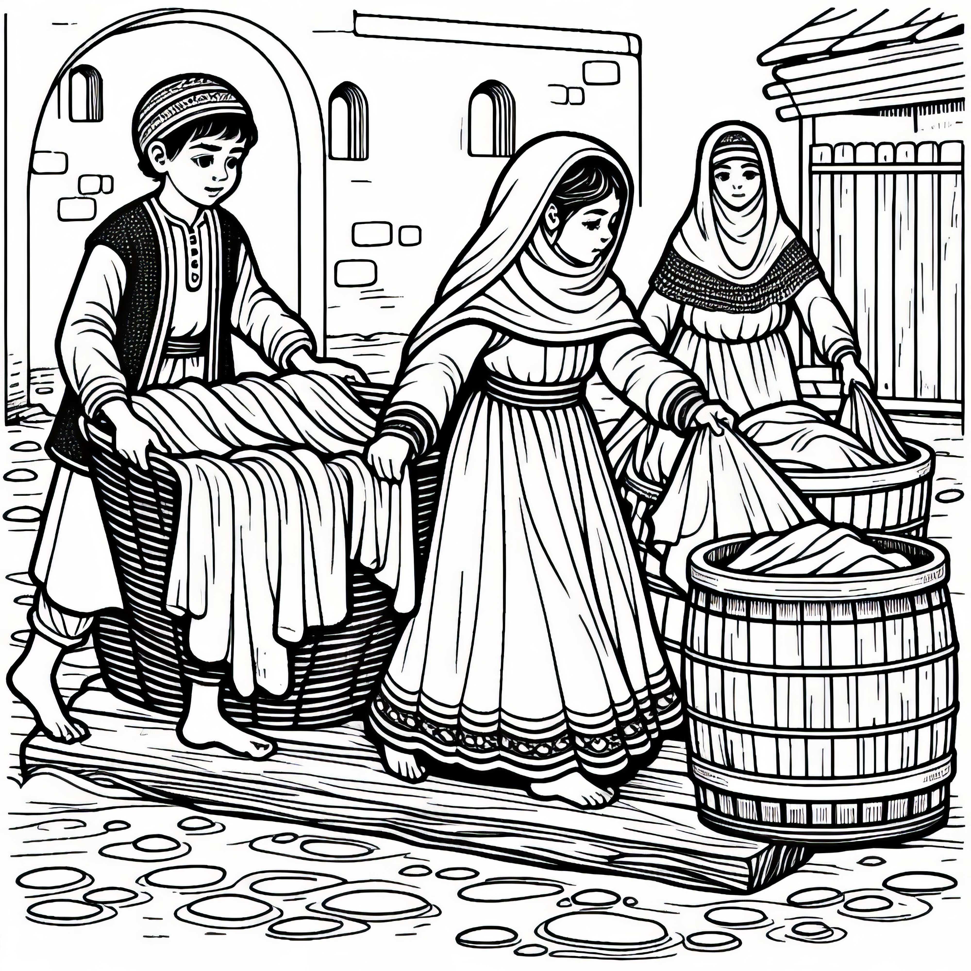 Децата носят свежи дрехи в пералнята &ndash; Безплатна оцветяваща страница Черната смърт