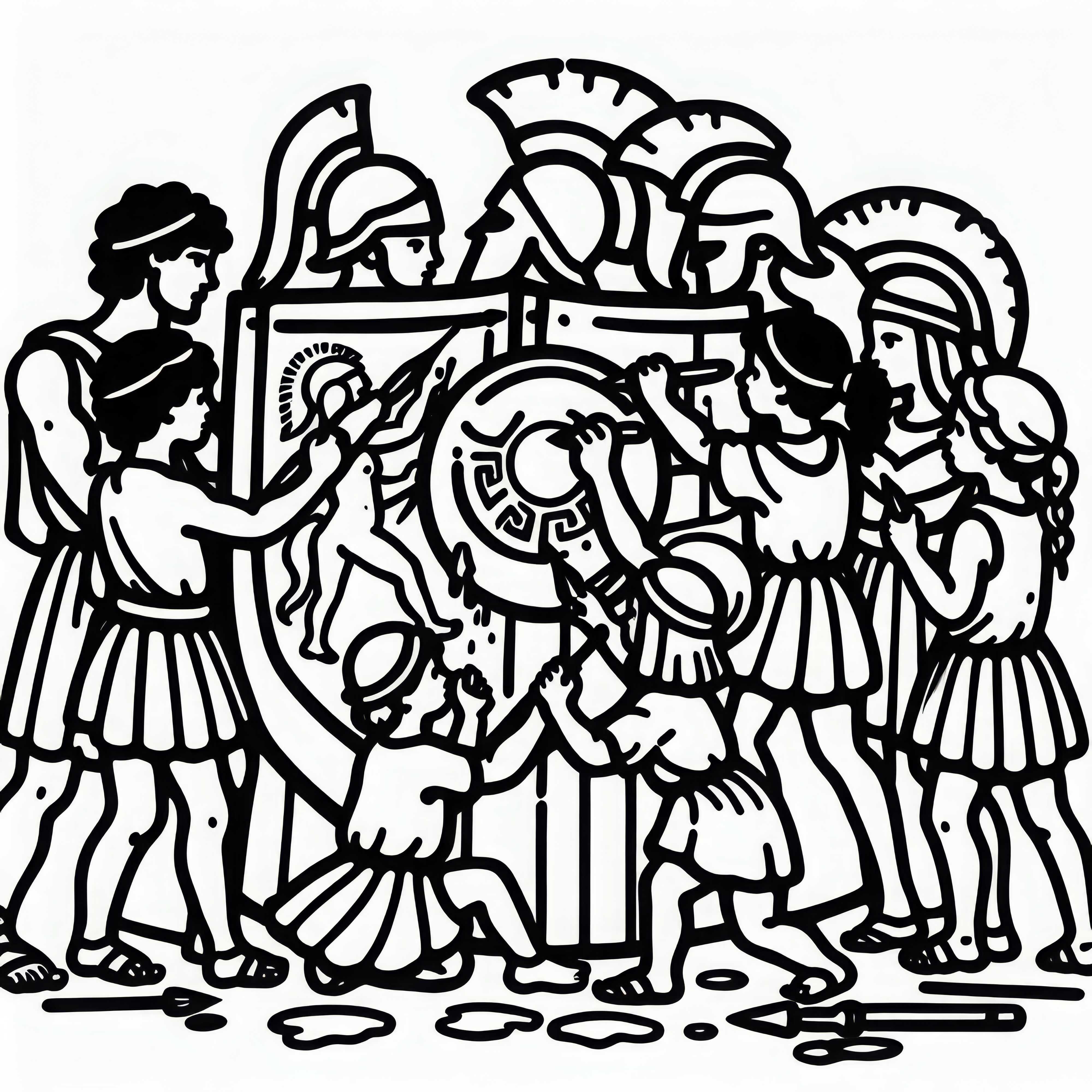 Децата рисуват щитове със символи на гърци и троянци - безплатна схема за оцветяване на исторически битки Децата рисуват щитове със символи на гърци и троянци – безплатен шаблон за исторически битки