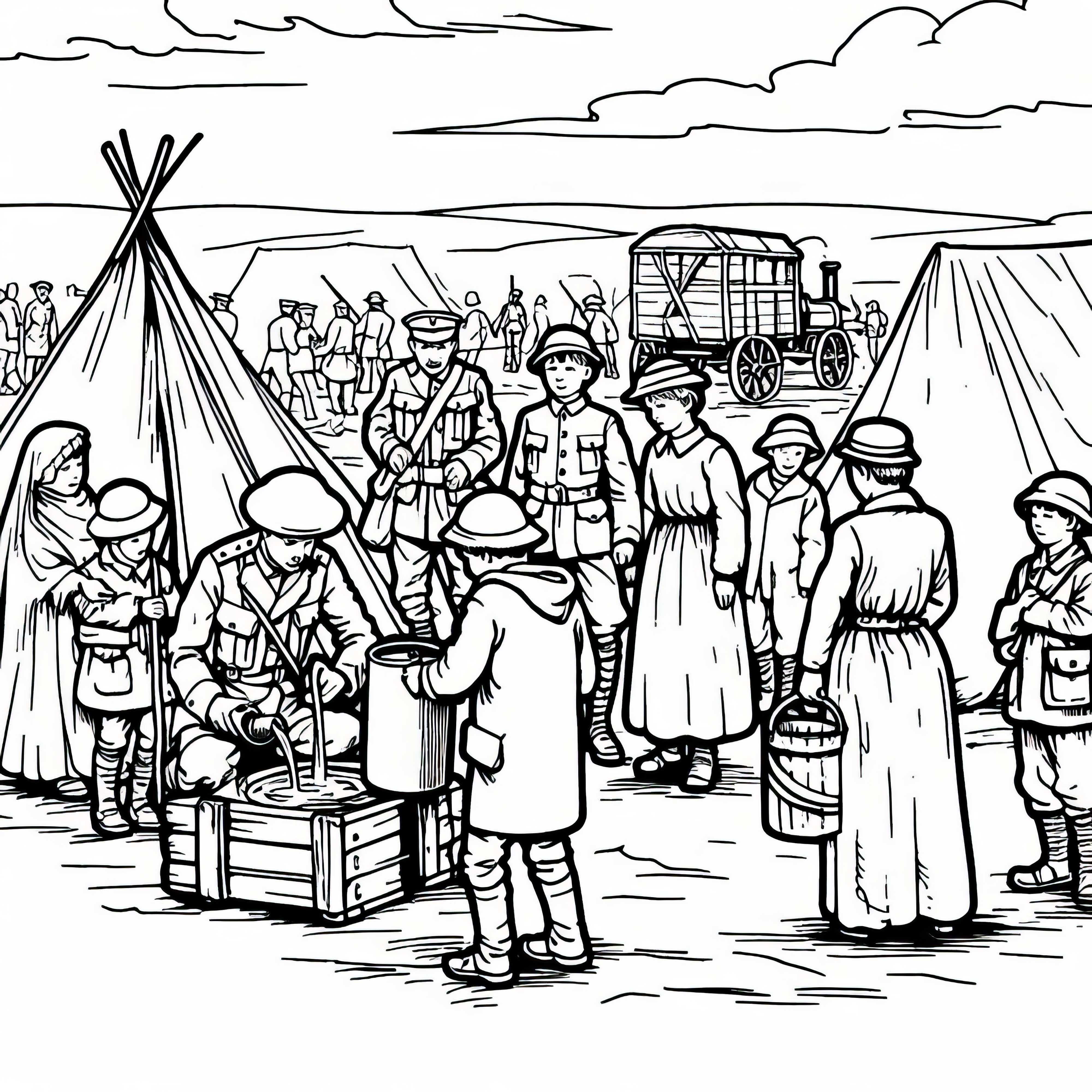 Полеви лагери: Децата помагат при носенето на вода – Безплатен шаблон за оцветяване на исторически битки Полеви лагер: Децата помагат при носенето на вода - безплатен шаблон за оцветяване на исторически битки