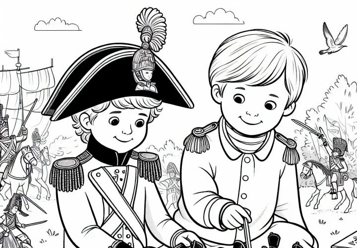 Дети играют в Наполеоновский поход с солдатиками – Раскраска исторических сражений бесплатно