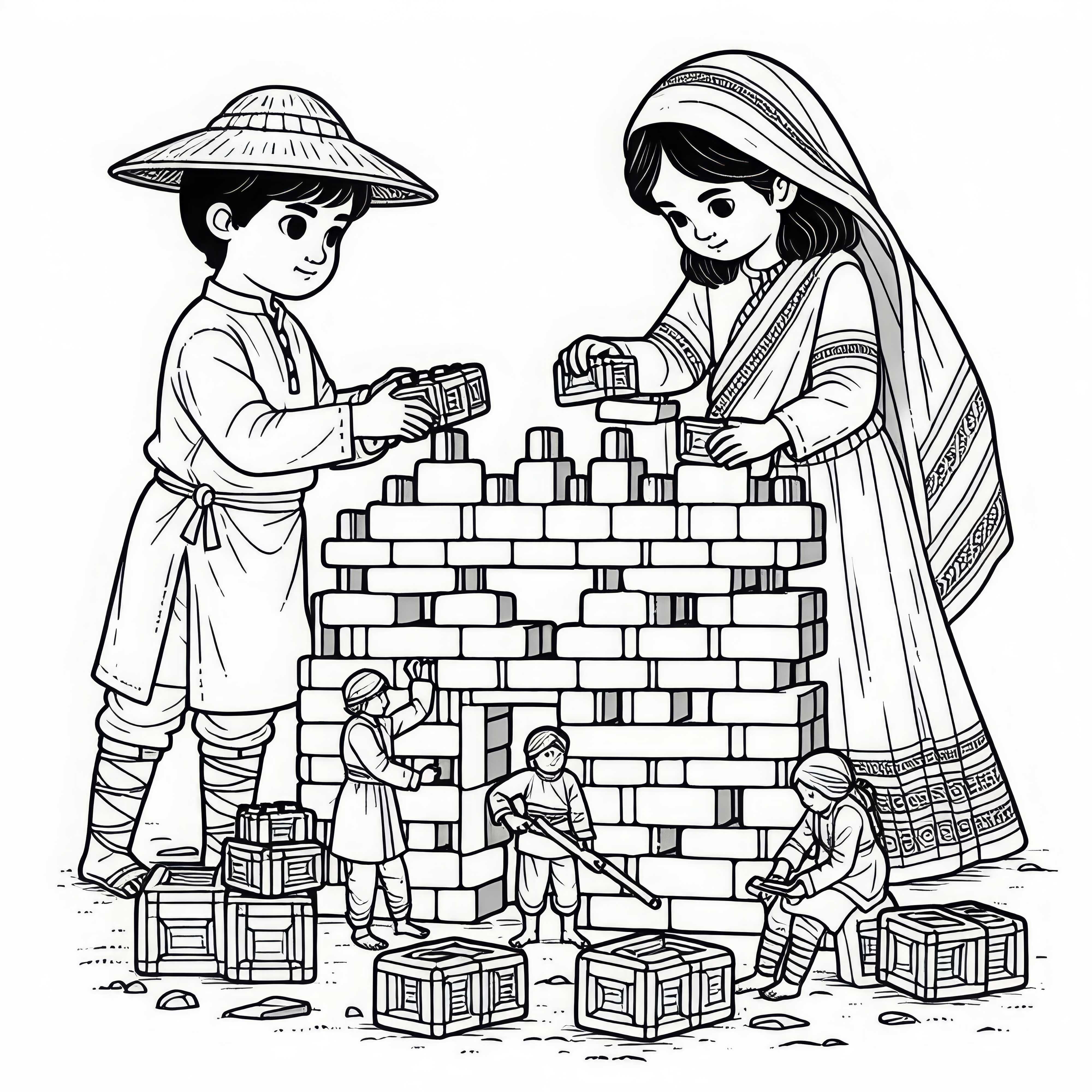 Децата строят от строителни блокчета мини-конструкция по шаблон за оцветяване исторически битки безплатно Децата строят от строителни блокчета Мини-закрепване по оцветителна схема Исторически битки Безплатно