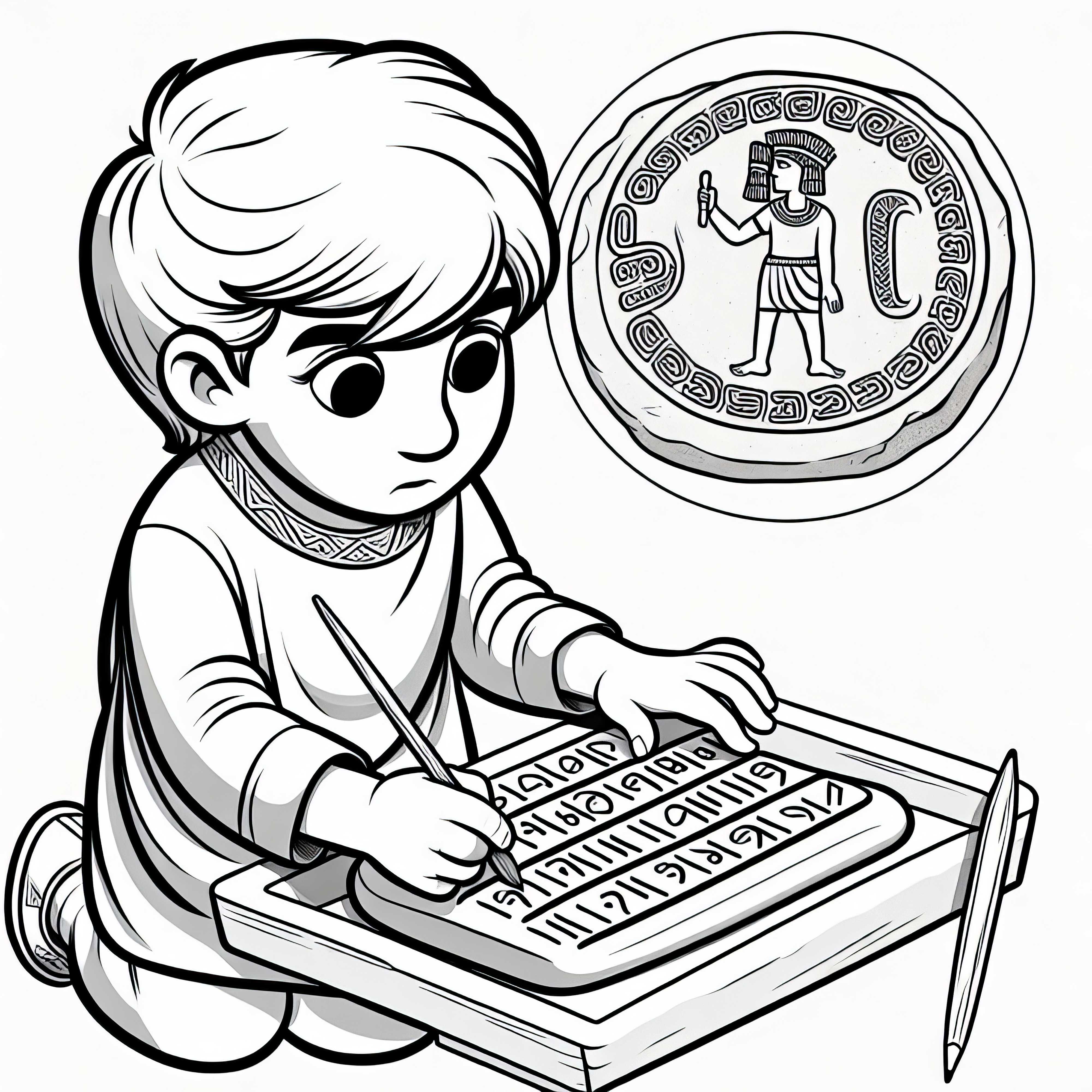 Момче пише с дървено клонче знаци върху глинена плоча – Безплатен шаблон за рисуване на хитити Момче пише с дървено копие символи върху глинена плоча - Безплатен шаблон за рисуване на Хетите