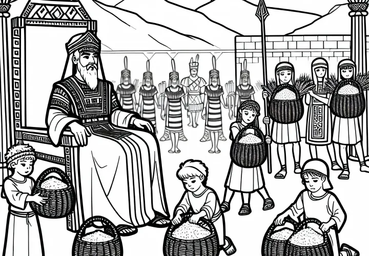 Кёнигсхоф: Дети приносят корзины с зерном – раскраска хеттов для бесплатной загрузки