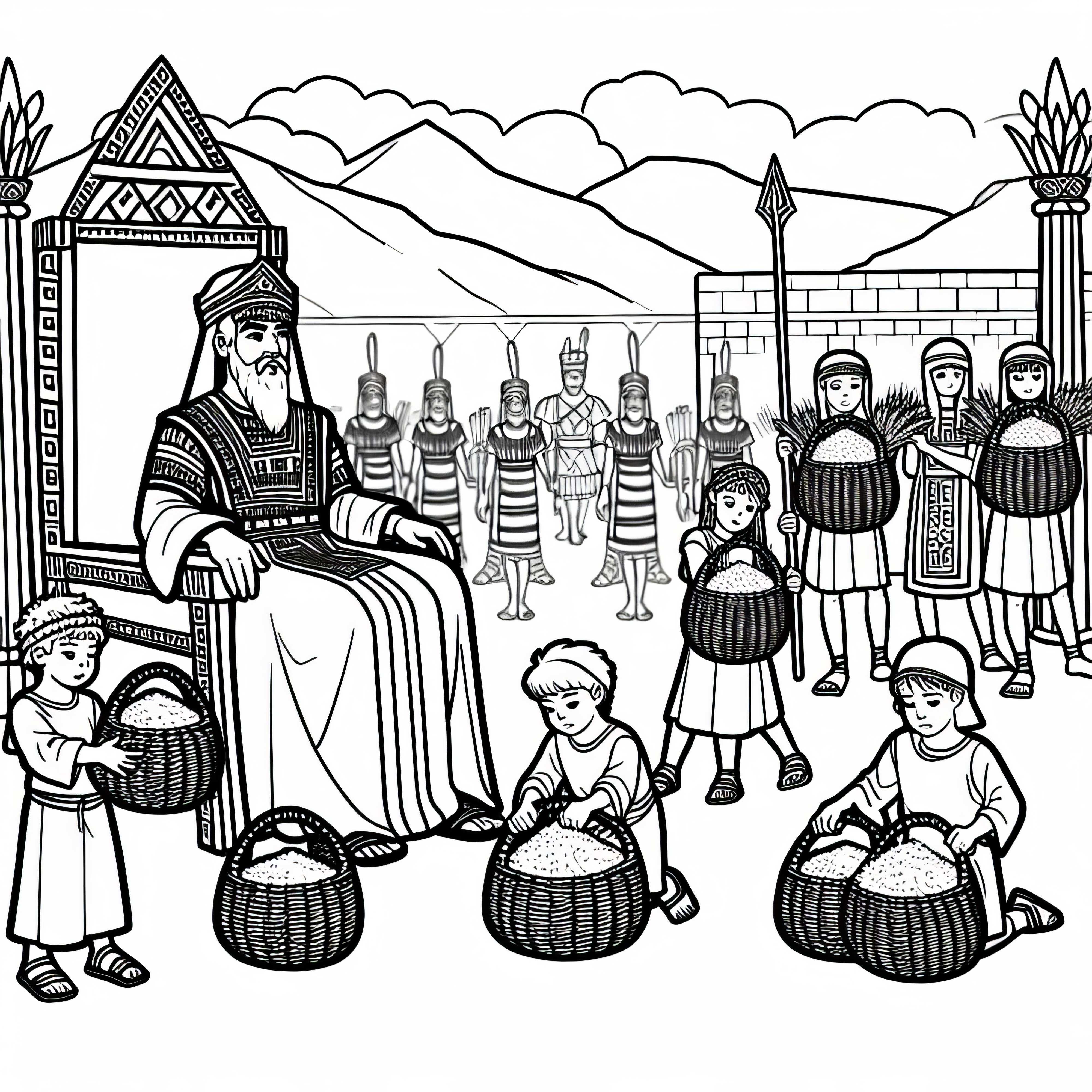 Кьонигсхоф: Децата носят кошници с зърно - Картина за оцветяване на хетите за безплатно сваляне Кьонигсхоф: Децата носят кошници с зърно – шаблон за оцветяване от хетите за безплатно изтегляне