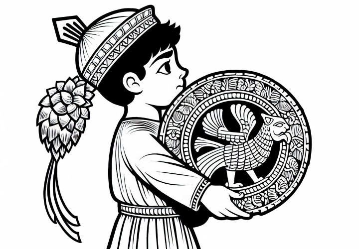 Момче носи царски символ - оцветяваща картина на хетитите - безплатно изтегляне