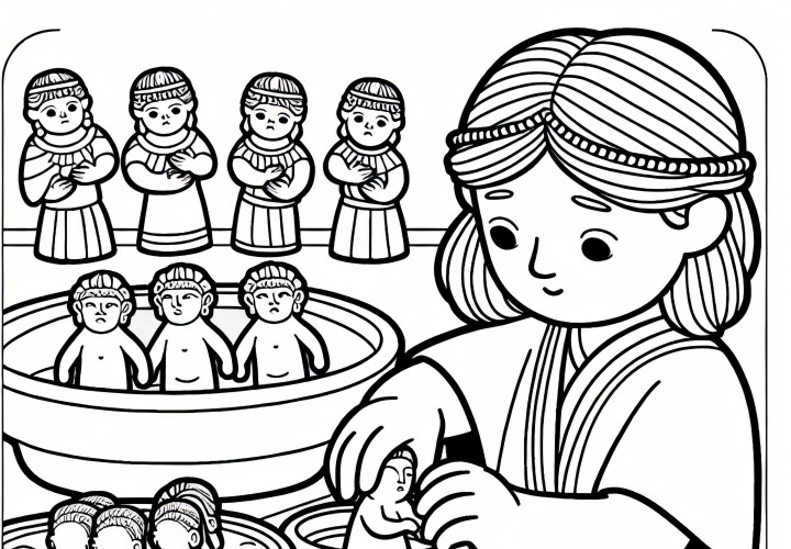 Дете моделира малки фигурки от глина – Оцветяване на хетити безплатно