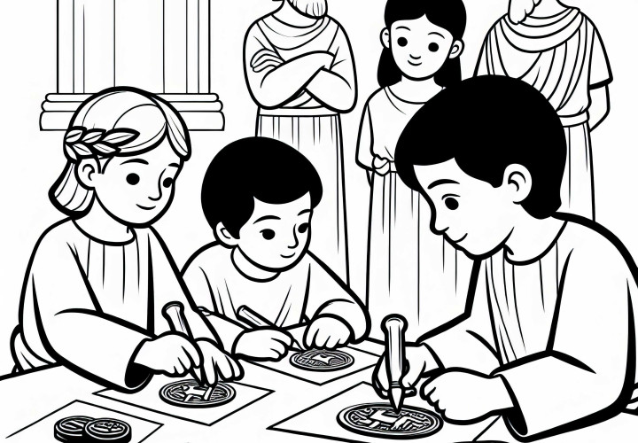 Децата рисуват стари печати на хартия и цветни шаблони на хетитите безплатно