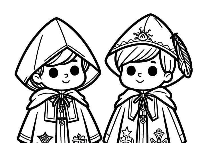 Децата носят наметала с орденски знаци – безплатен шаблон за оцветяване на рицарски орден