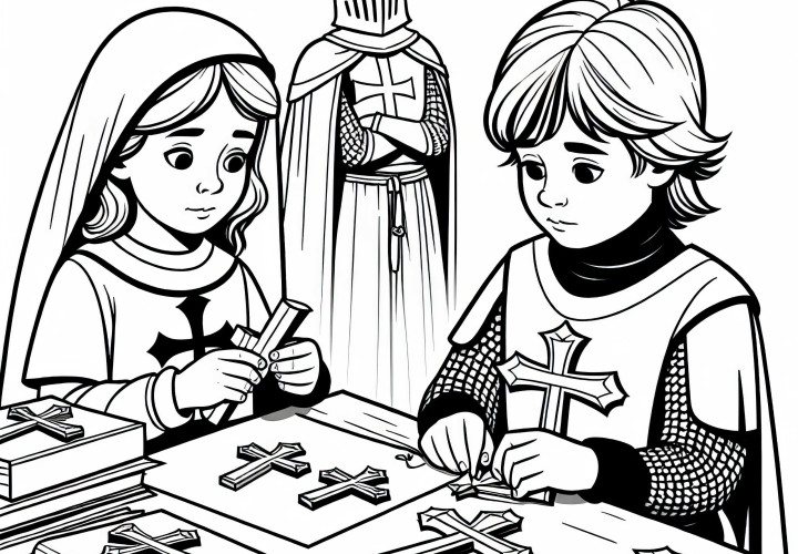 Децата изработват ордени от хартия и картон – Оцветяваща картина на рицарски орден безплатно