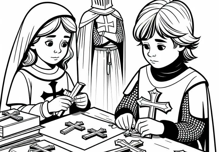 Дети делают орденские кресты из бумаги и картона – Раскраска для рыцарского ордена Бесплатно