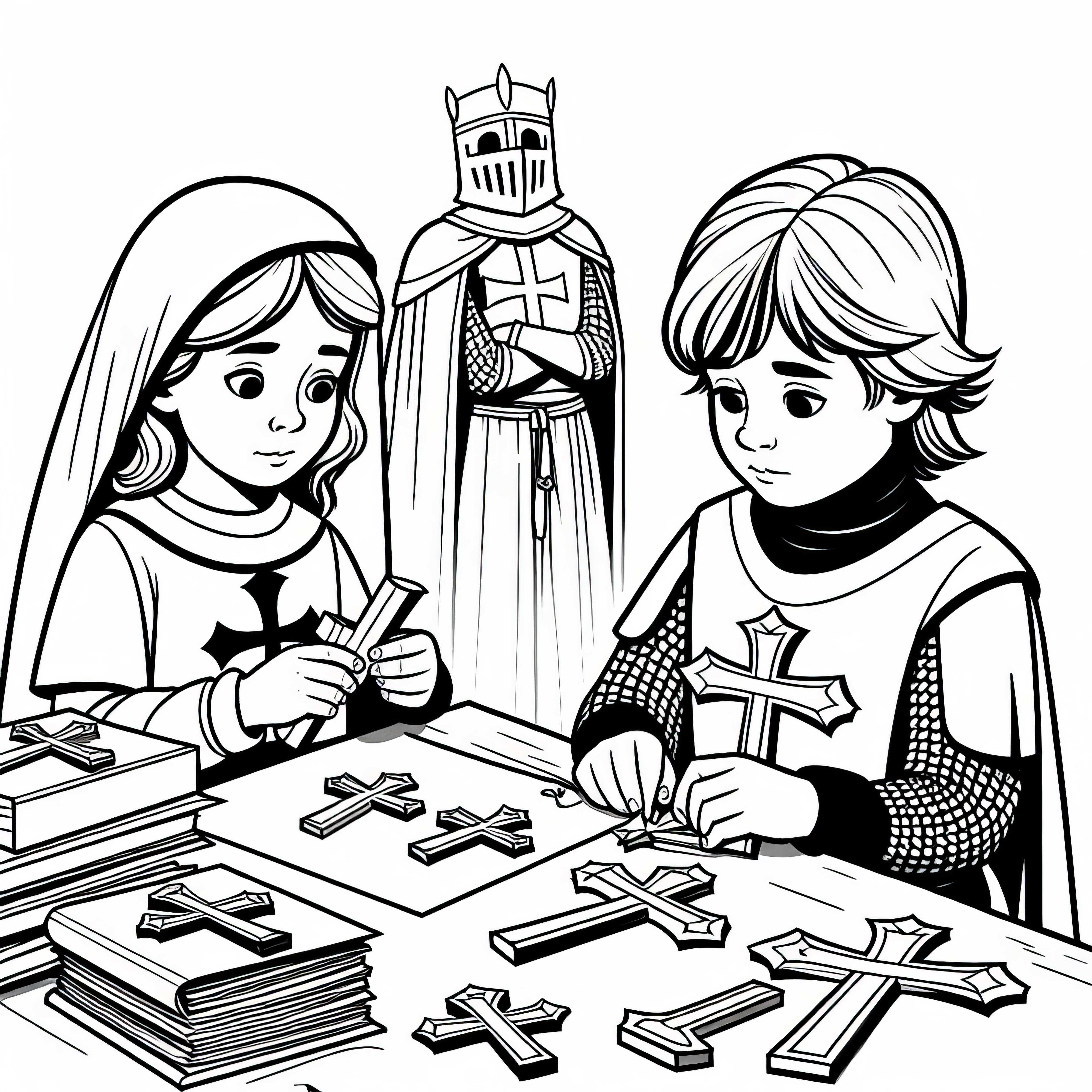 Децата изработват медали от хартия и картон – Оцветяваща страница за рицарски орден Безплатно Децата изработват кръстове от хартия и картон – Оцветявка на рицарски орден безплатно