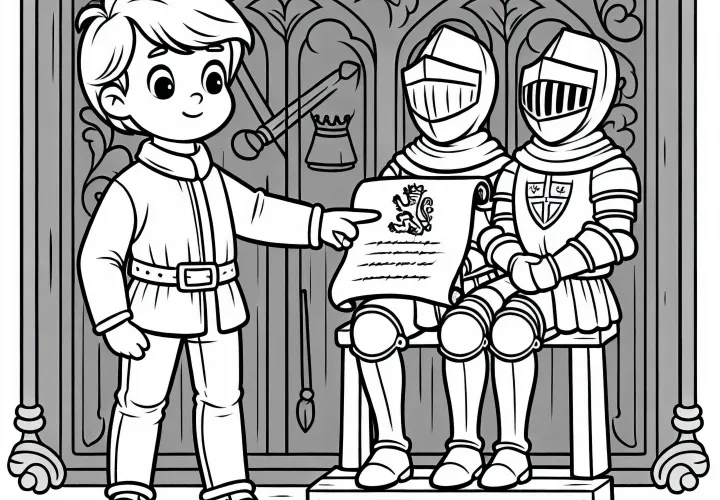 Мальчик с пергаментом рыцарского ордена – бесплатный раскраски