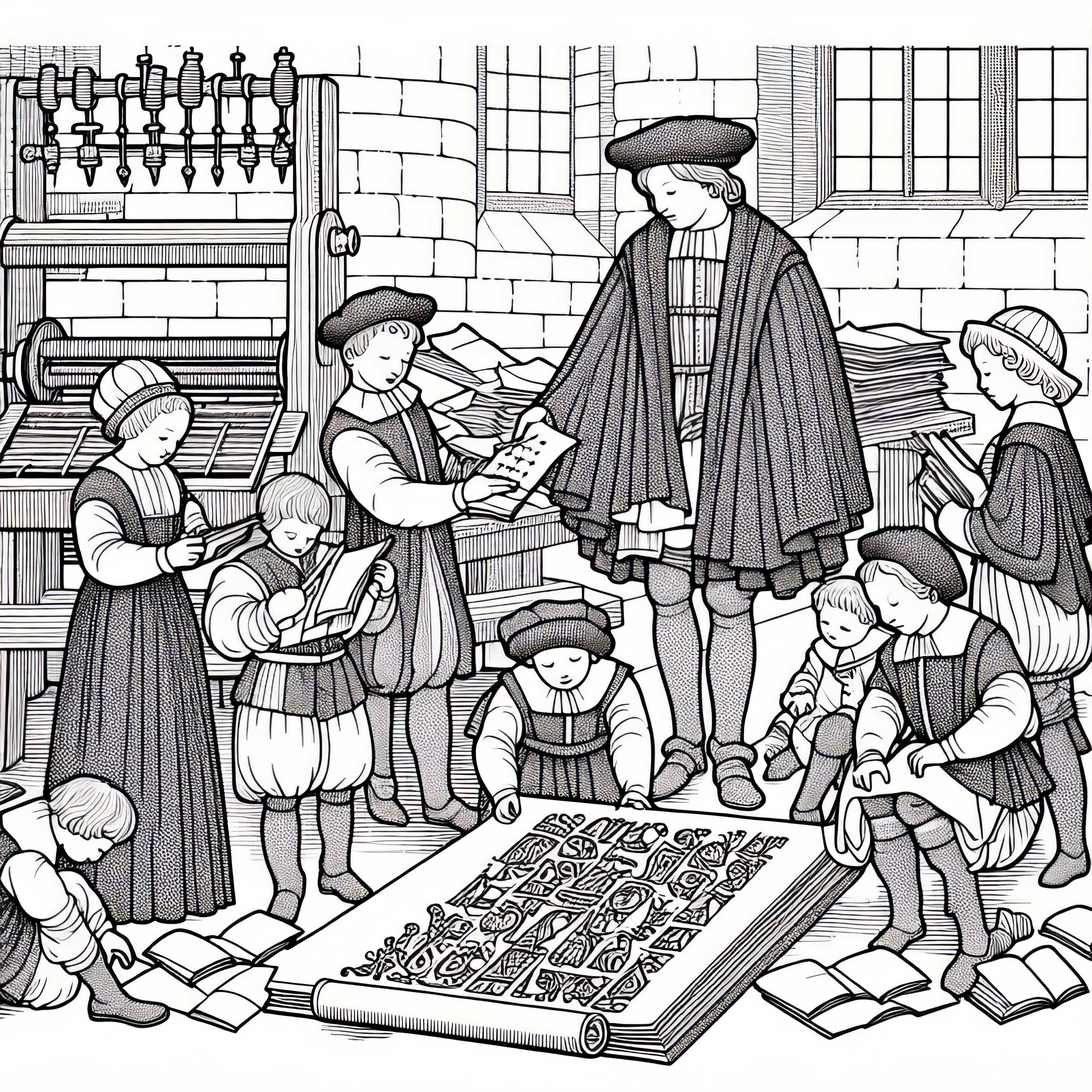 В печатницата – Безплатна оцветяваща страница за книгопечатане В печатницата – Безплатна оцветяваща страница на книжния печат