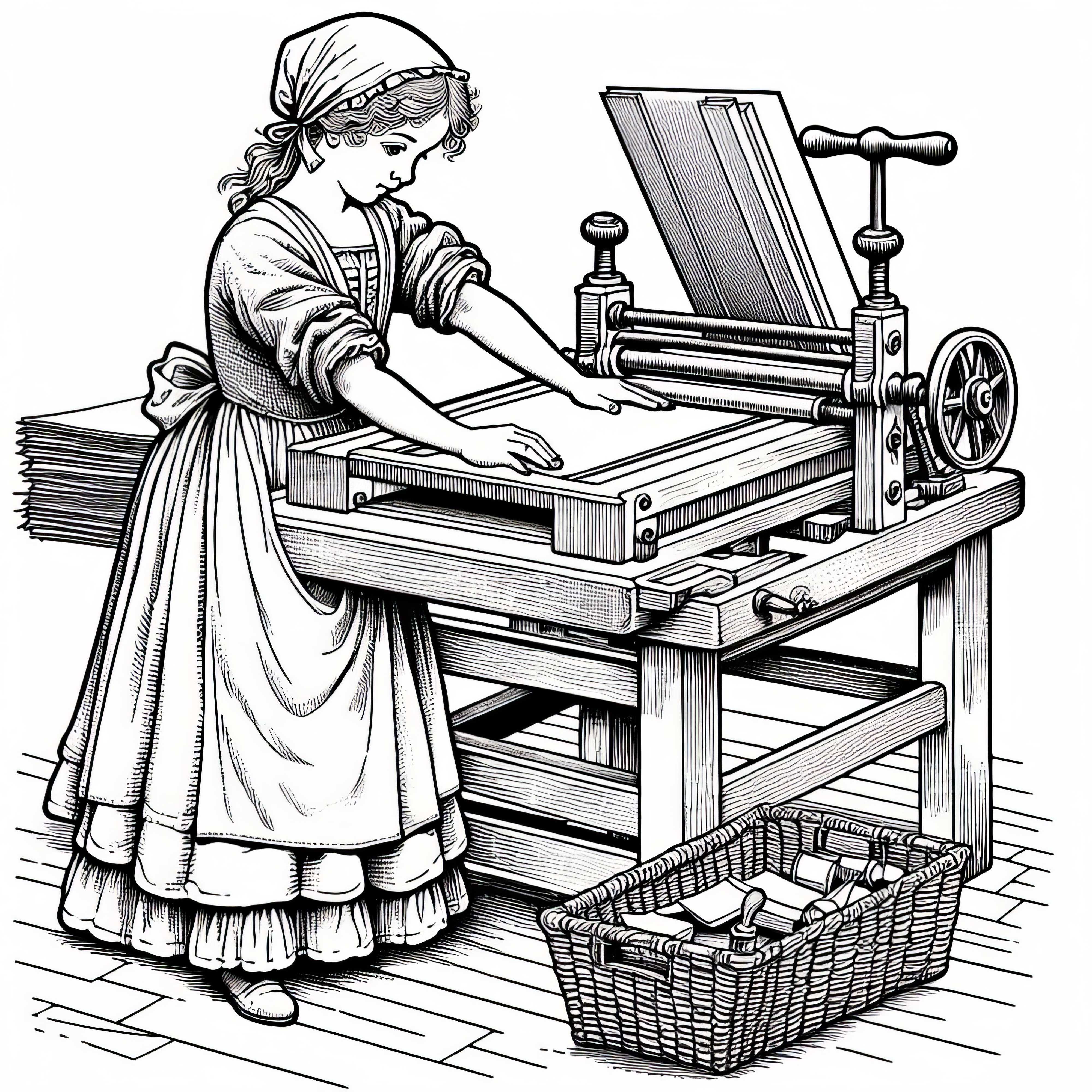 Момиче тества дървопресата с лист – безплатна цветна книга с печат Момиче тества дървопресата с лист – безплатна рисунка за оцветяване за печат