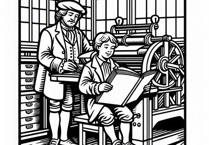 Мальчик с гордостью читает из свежевыпущенной книги – раскраска книги печати бесплатно