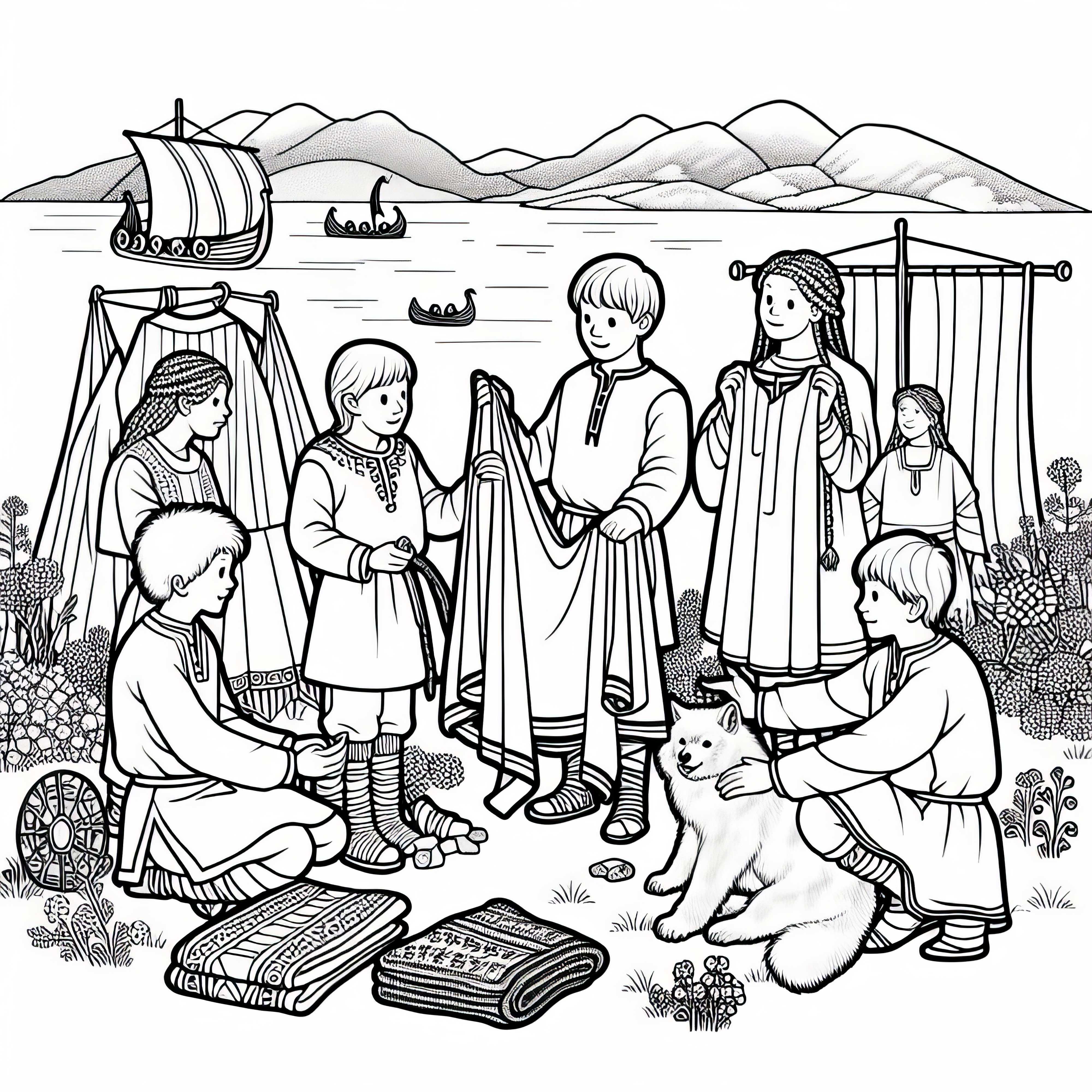 Människor byter varor – Målarbild om vikingarnas upptäckter att ladda ner gratis