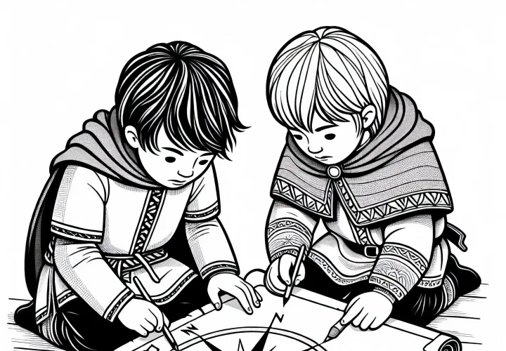 Раскраска с компасом на пергаменте для детей – бесплатная загрузка викингских открытий