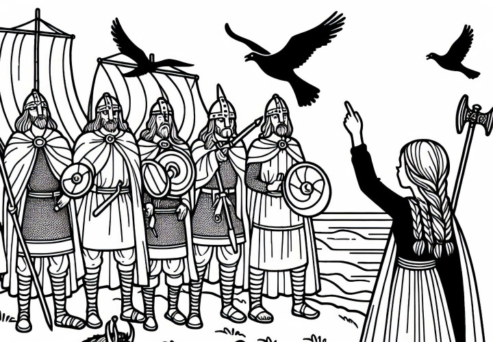 Flicka berättar historia om Vinland – gratis målarbild av vikinga upptäckter