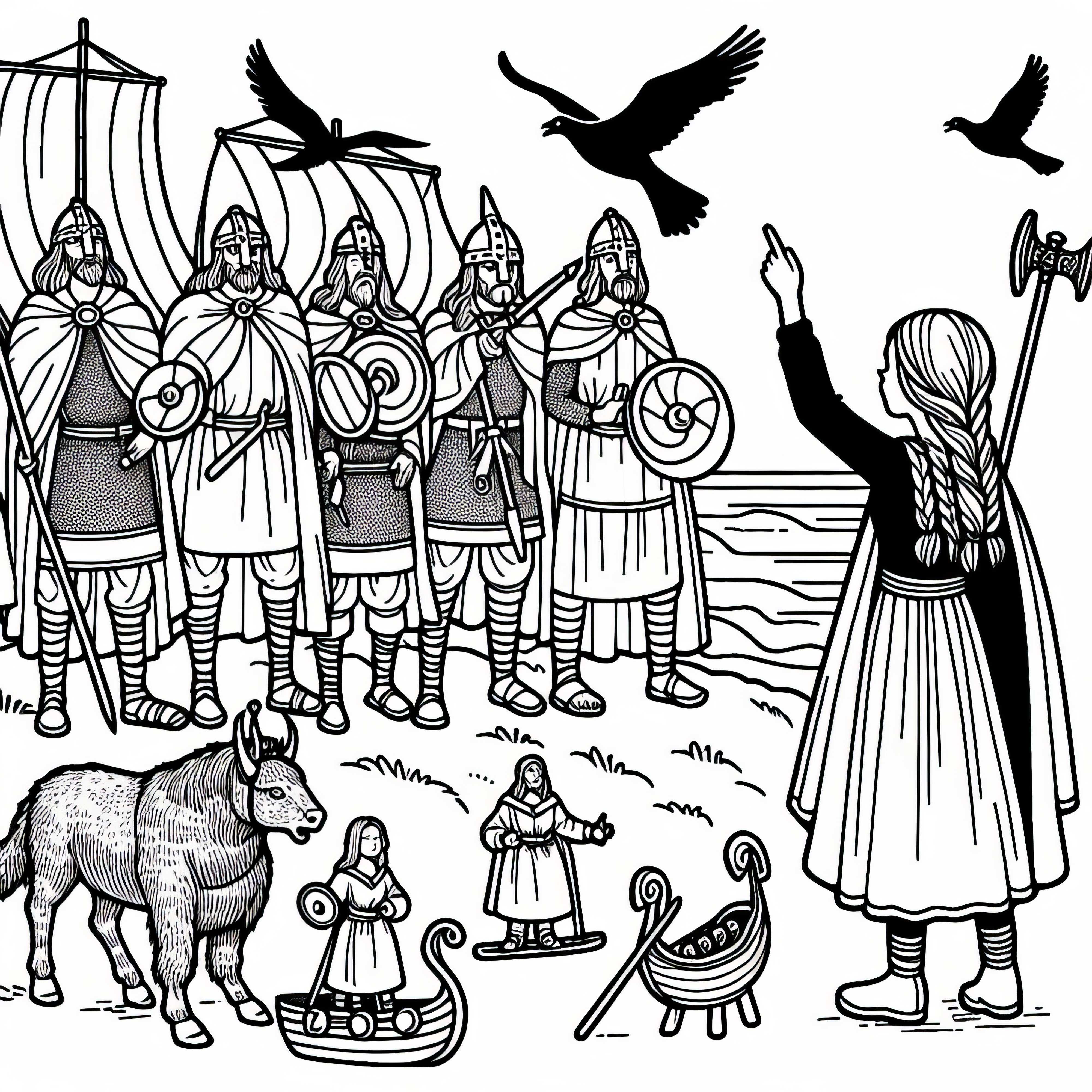 Girl tells story about Vinland – Free coloring page of Viking discoveries