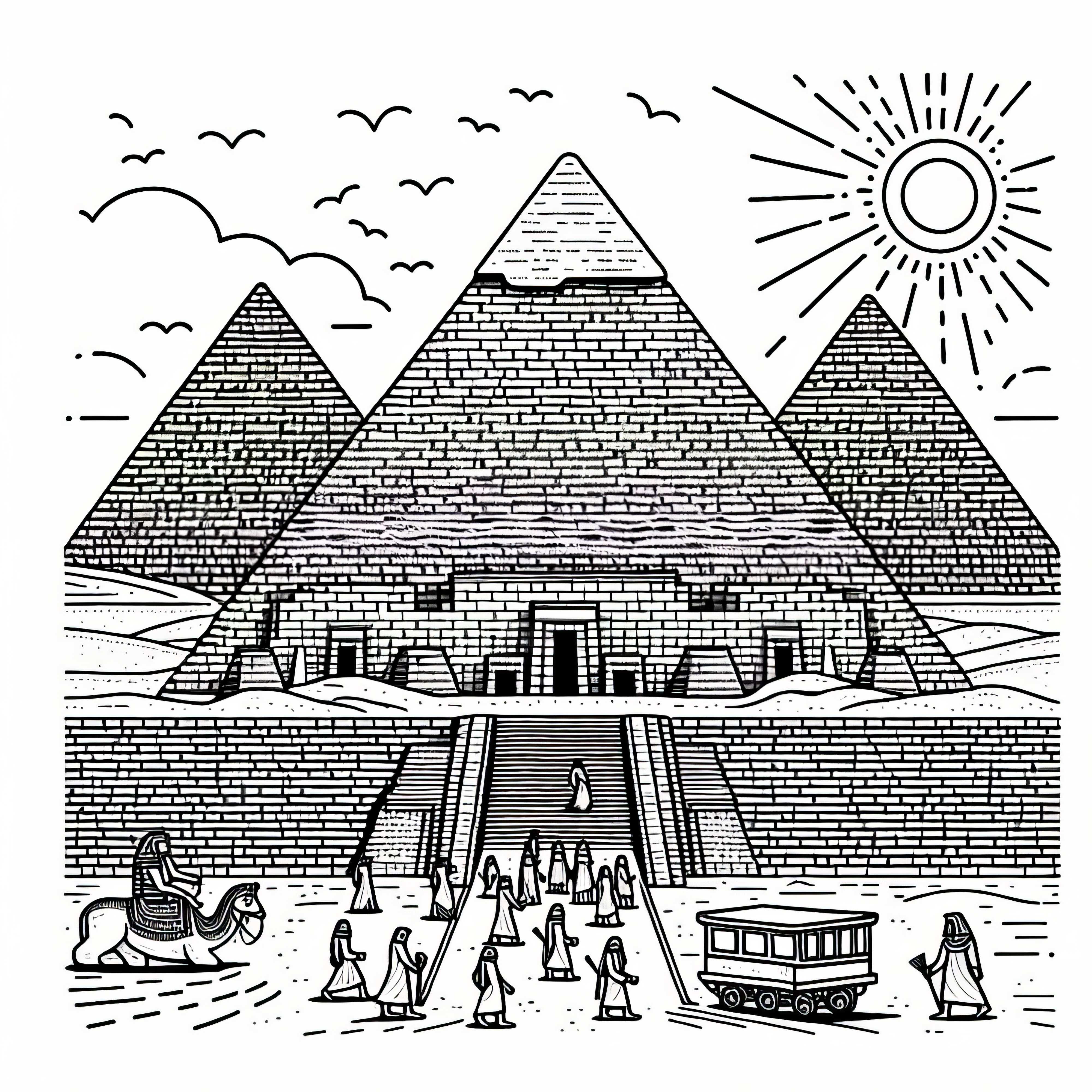 Pyramiderne i Giza i Egypten – gratis farvelægningsbillede af verdensunder