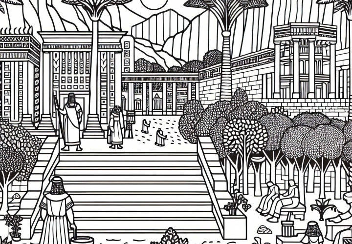 De hængende haver i Semiramis i Babylon – Farvelægning til et verdensunder