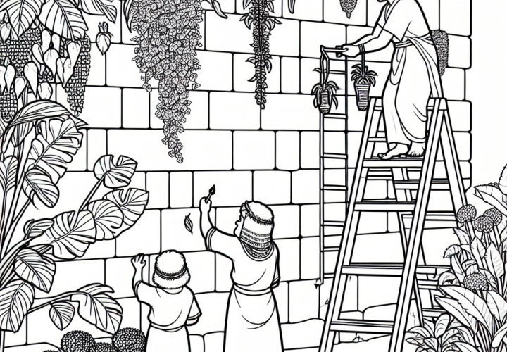 Udfyldningsbillede af de hængende haver i Semiramis i Babylon – gartner plejer planter