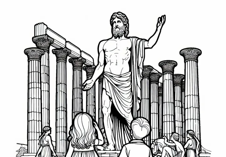 Статуя Зевса в Олимпии – раскраска чудо света бесплатно