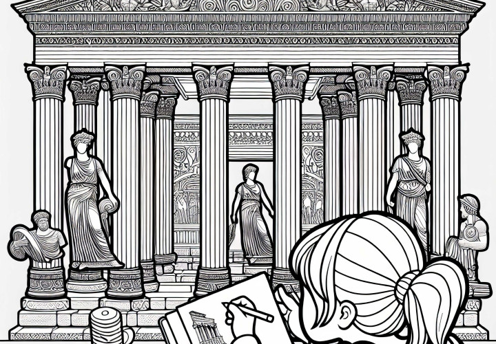 Artemis-templet i Ephesos: Pige maler et billede af templet – Malebog verdensunder gratis